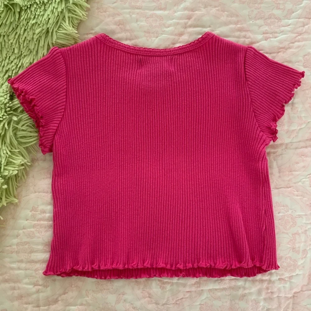 Children's Place Shirt Baby Girls 12 Months Hot Pink Ribbed Scalloped Stretchy